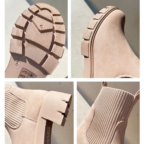 NEW Taupe Beige Chunky Lug Sole Platform Elastic Sock Ankle Chelsea Bootie Boots - Picture 7 of 13